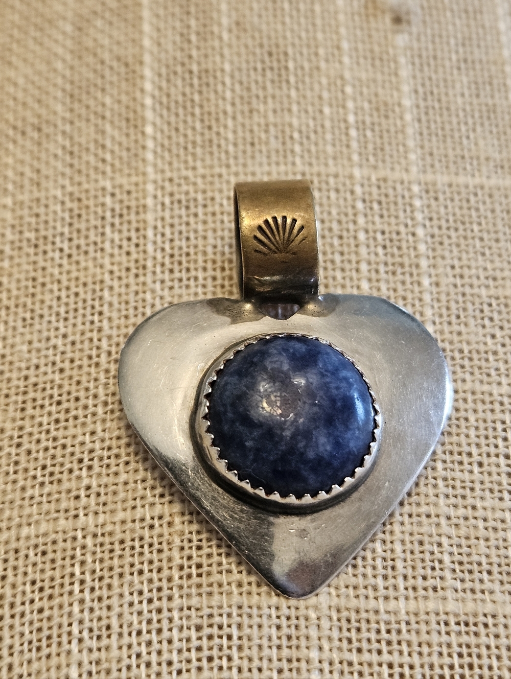 Vintage Sterling Silver Heart Pendant Blue Stone SB Solidcraft Southwestern Styl
